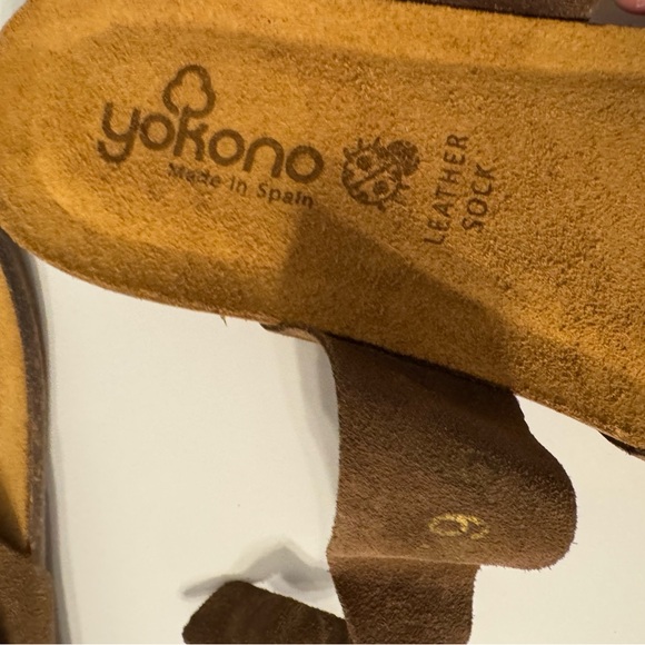 Yokono Brown Tan Suede Ibiza Slip On Toe Ring Buckle Cork Sole Sandals - Picture 5 of 5